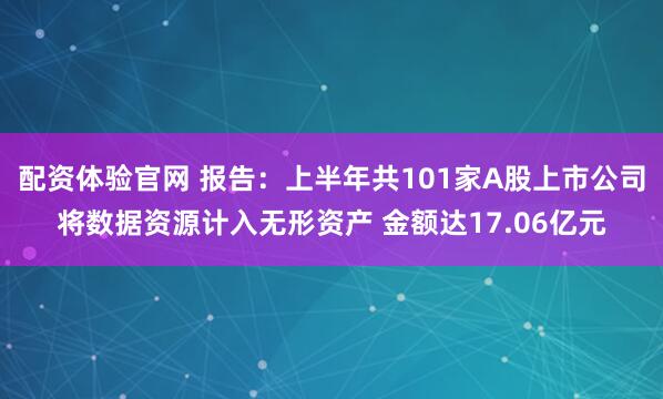 配资体验官网 报告：上半年共101家A股上市公司将数据资源计入无形资产 金额达17.06亿元